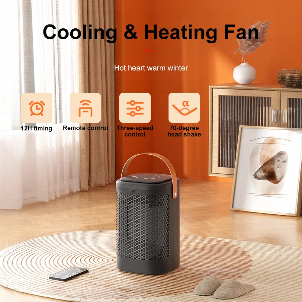 Portable Touch Screen Remote Control Cooling Heating Fan 1400W, 3 Wind Speeds 8H+ Timer Oscillating Space Heater for Home Bedroom Office