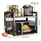 Retractable Microwave Oven Rack, Multi‑Tier Kitchen Countertop Storage Shelf for Rice Cooker Oven Small Appliances