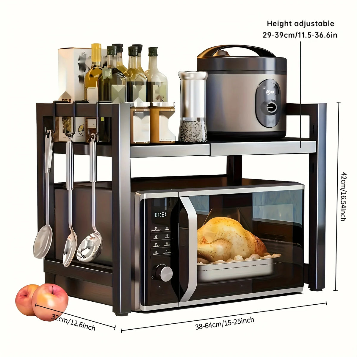Retractable Microwave Oven Rack, Multi‑Tier Kitchen Countertop Storage Shelf for Rice Cooker Oven Small Appliances