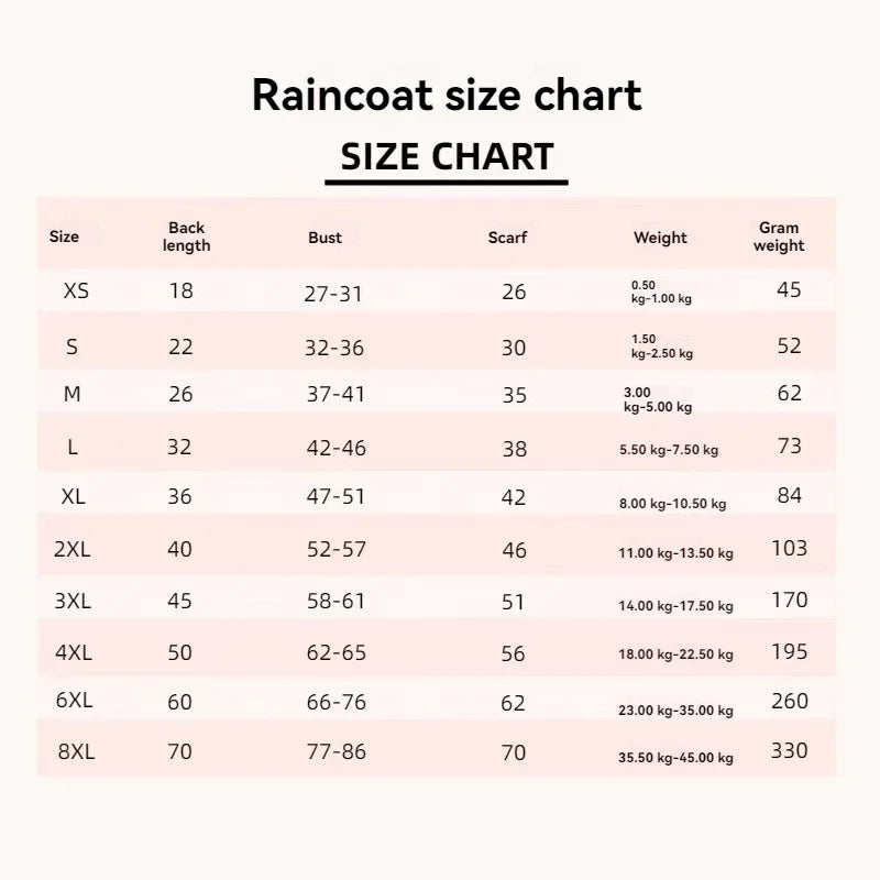 XS-8XL Pet Raincoat Transparent Dog Raincoat Waterproof and Windproof Pet Clothing Large Dog Pet Costume for Rainy Days Walking