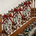 50cm LED Artificial Garland Stair Wreath Red Bow Knot Prelit Christmas Wreath Garland Pine/Bow for Front Door Wall Window Stair