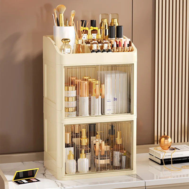 3 to 4-Tier Foldable Makeup Organizer with Drawer Function— Storage
