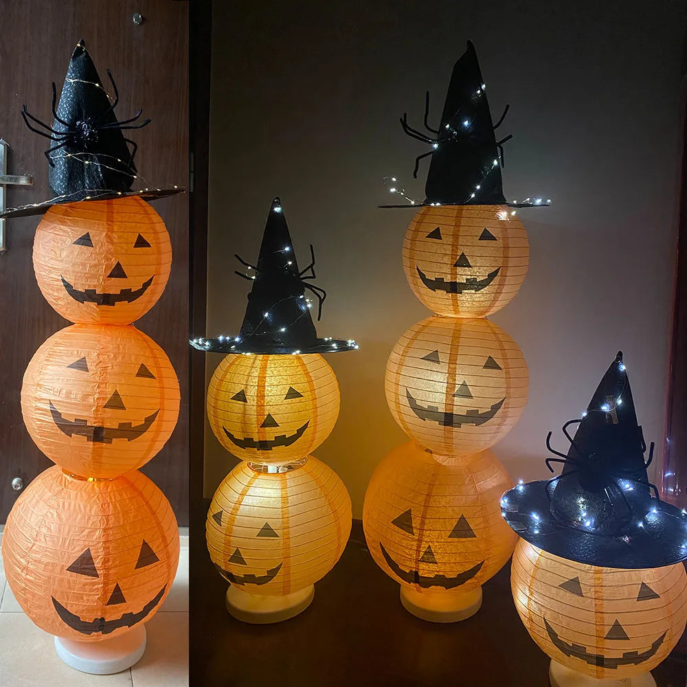 Halloween Pumpkin Lantern Jack O Hanging Paper Lanterns With Lights for Halloween