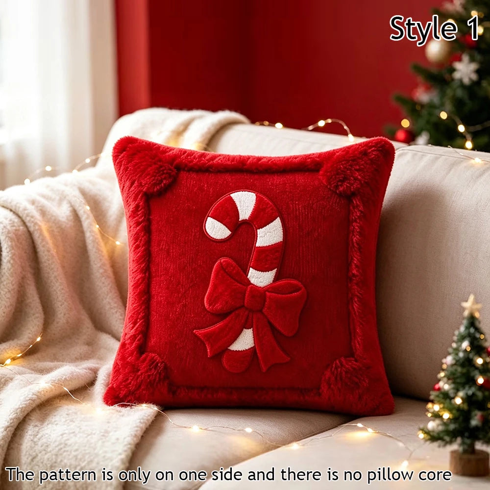 Christmas Pillow Cover Plush Soft Cushion Cover Candy Cane Pattern Decorative Throw Pillow Case Xmas Home Cozy Winter Sofa Decor