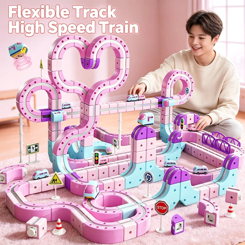 Electric Magnetic Track Building Blocks Toy with Anti-Gravity Vehicles DIY Magic Railway Model Christmas Birthday Gift