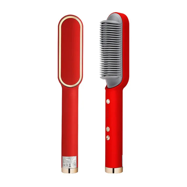 Electric PTC Heat Straightening Brush One Step Hair Dryer 3 In 1 Ceramic Flat Iron Women Hair Straightener Comb And Curling