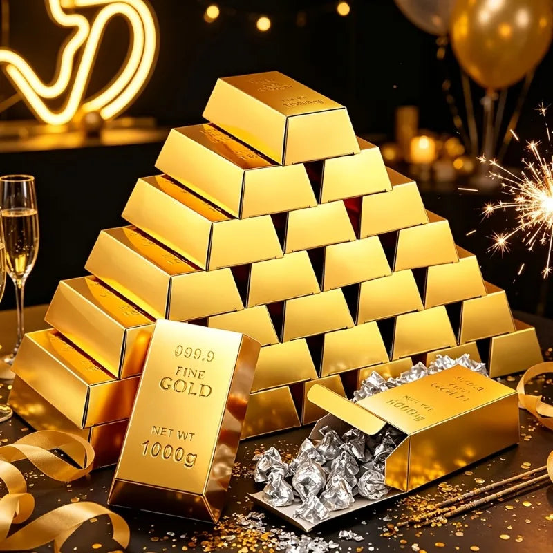 10/20PCS Shiny Gold Paper Fake Gold Bar Candy Box Decorative Gold Brick Deco