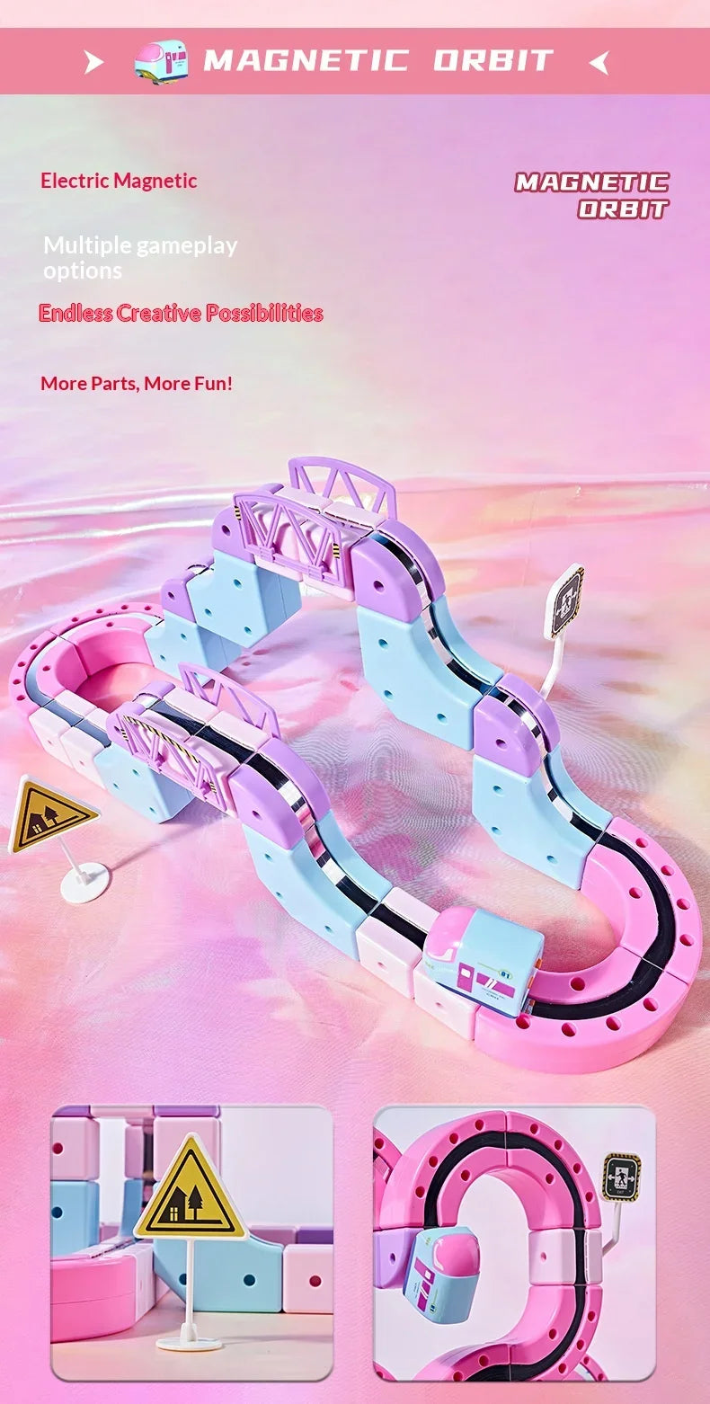 Electric Magnetic Track Building Blocks Toy with Anti-Gravity Vehicles DIY Magic Railway Model Christmas Birthday Gift
