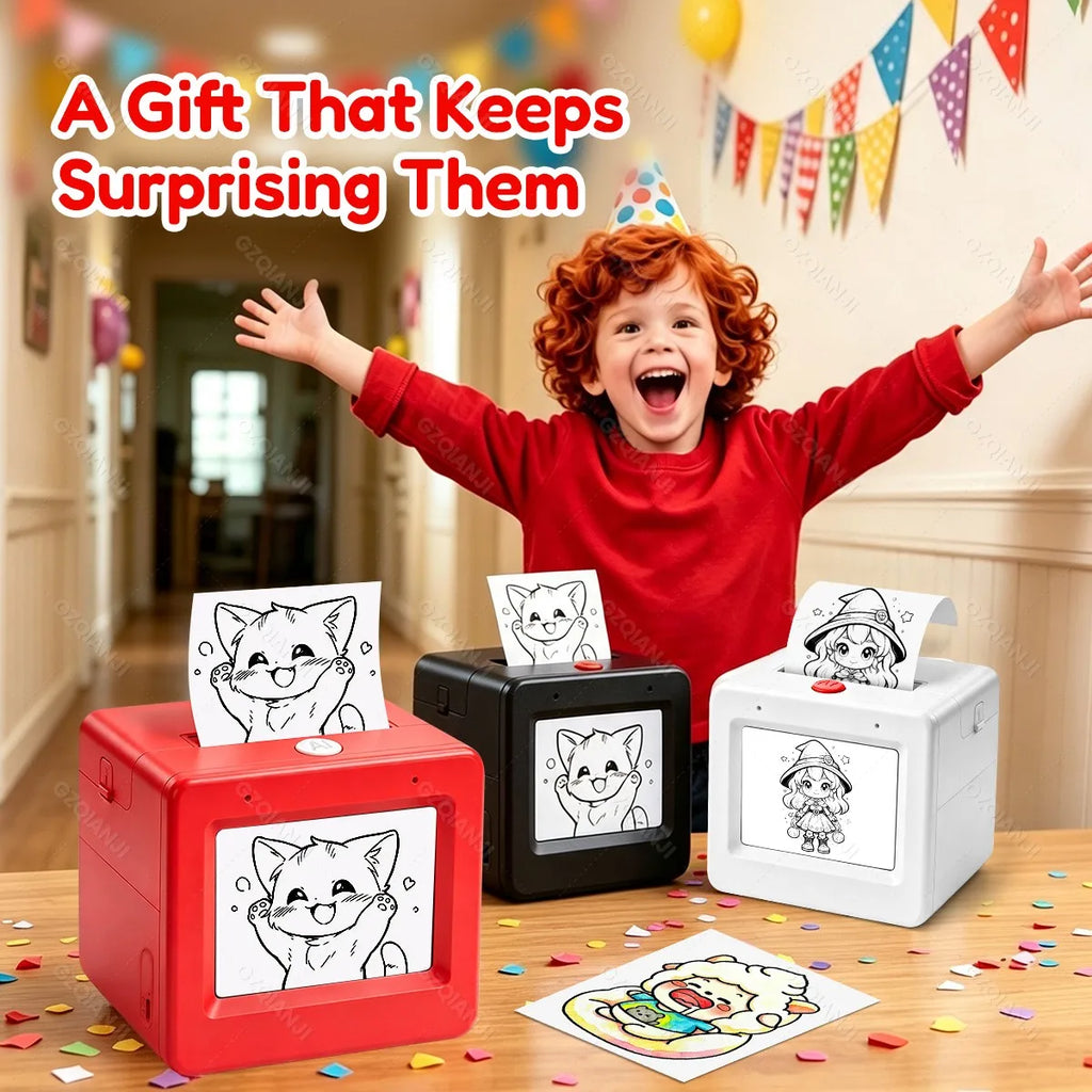 AI Voice Smart Thermal Printer! 58mm Mini Portable Bluetooth Photo Sticker Picture Print Device Fun Print with White Color Paper