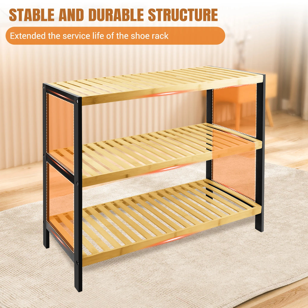3 Tier Bamboo Shoe Rack ,Black/Natural