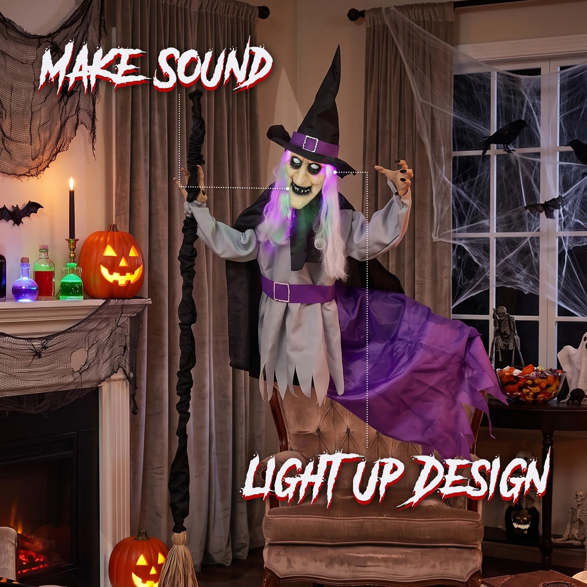 HOMCOM Life-Size Animated Halloween Witch – 200cm