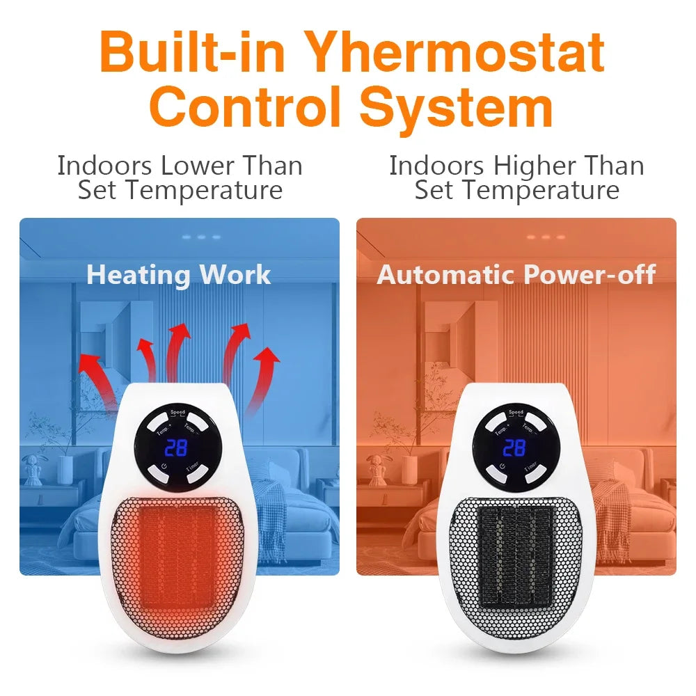Plug In Electric Heater 500W Portable Room Heater Remote Control Mini Radiator Heating Stove Home Appliance Warmer