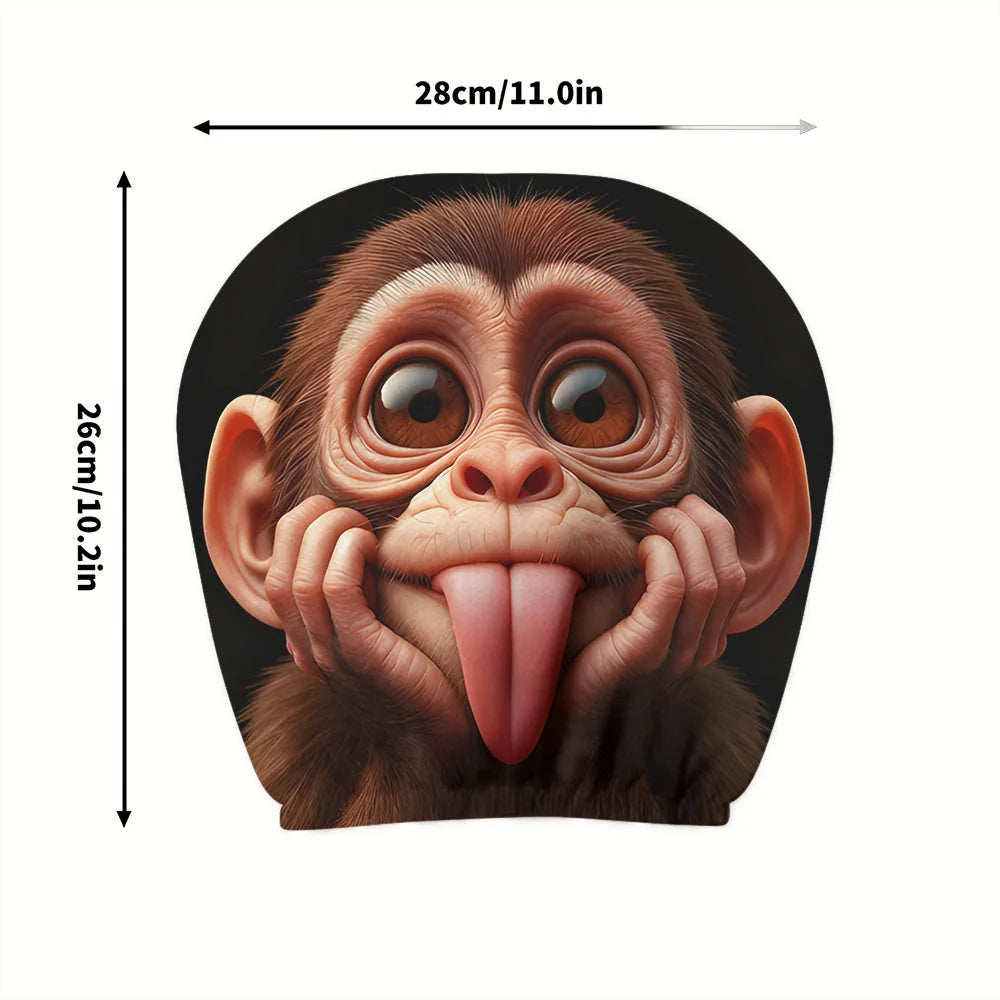 Cute and funny tongue-sticking macaque breathable car headrest cover 2pcs, festival gift, car interior parts, flexible design