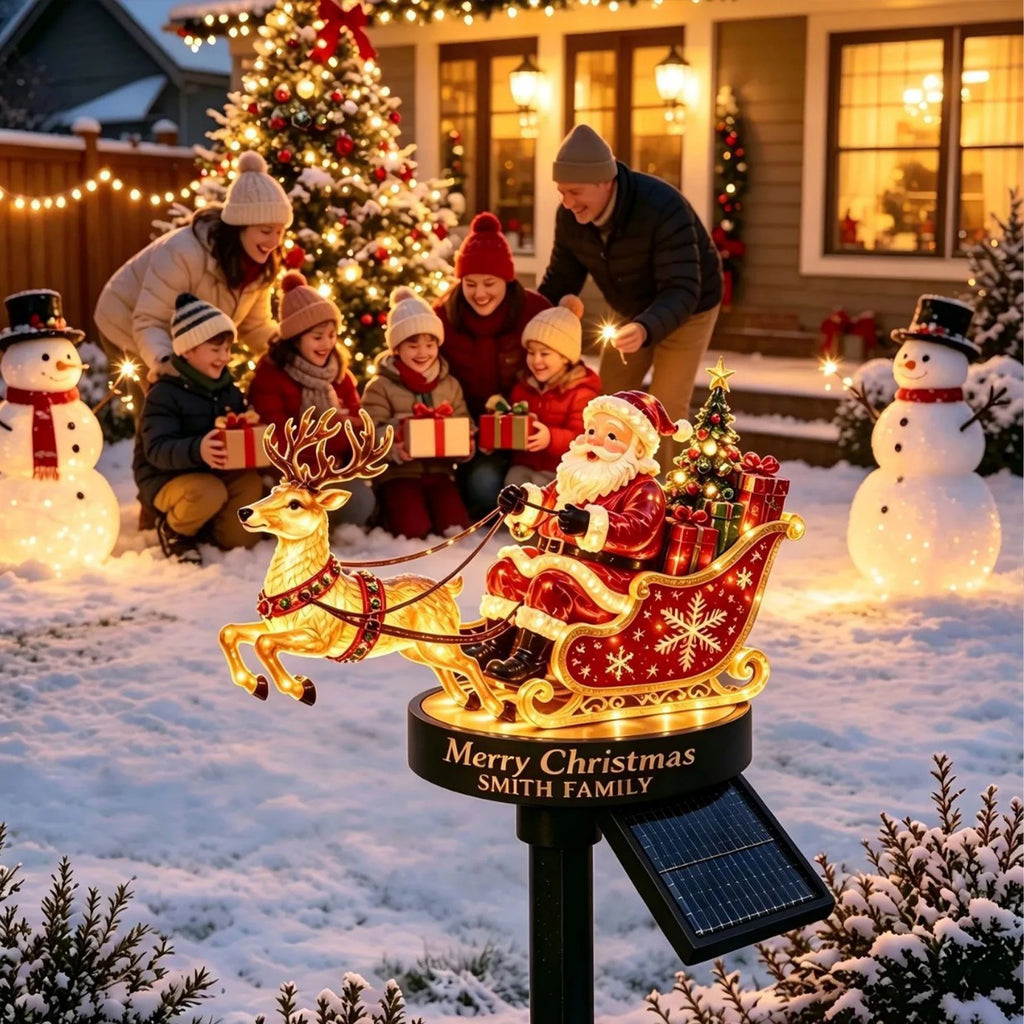 Solar Santa Claus Reindeer Sleigh Yard Stake Light Christmas Outdoor Garden Stake Light Ornament Festive Holiday Decoration