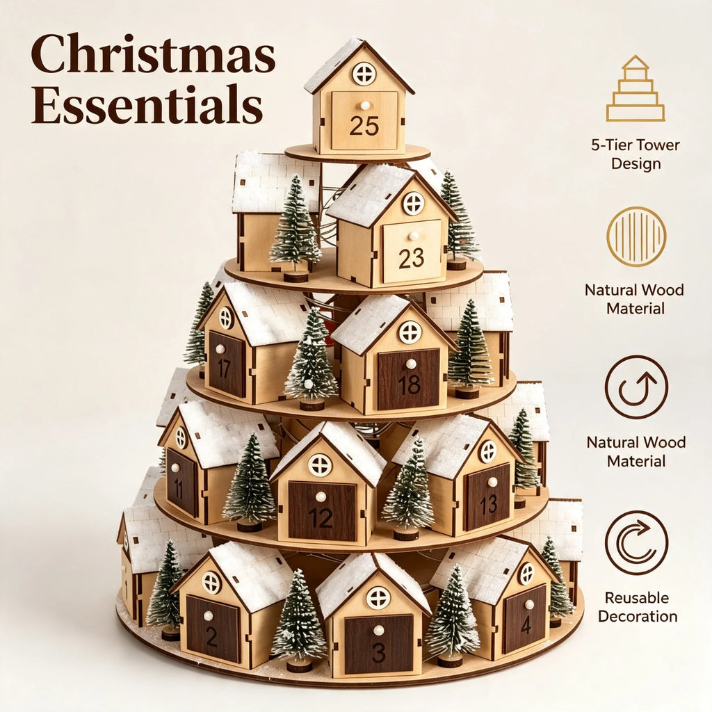 Wooden Christmas Advent Calendar 24, Days House Shape Countdown Ornament, Xmas Tree Decoration Gift For, Kids Home Party Decor