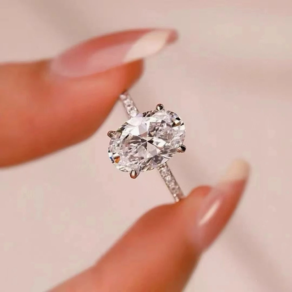 1-3CT Moissanite D Color VVS Diamond Women's Oval Radiant Ring S925 Silver Ring Plated White Gold Jewelry Rings for Women