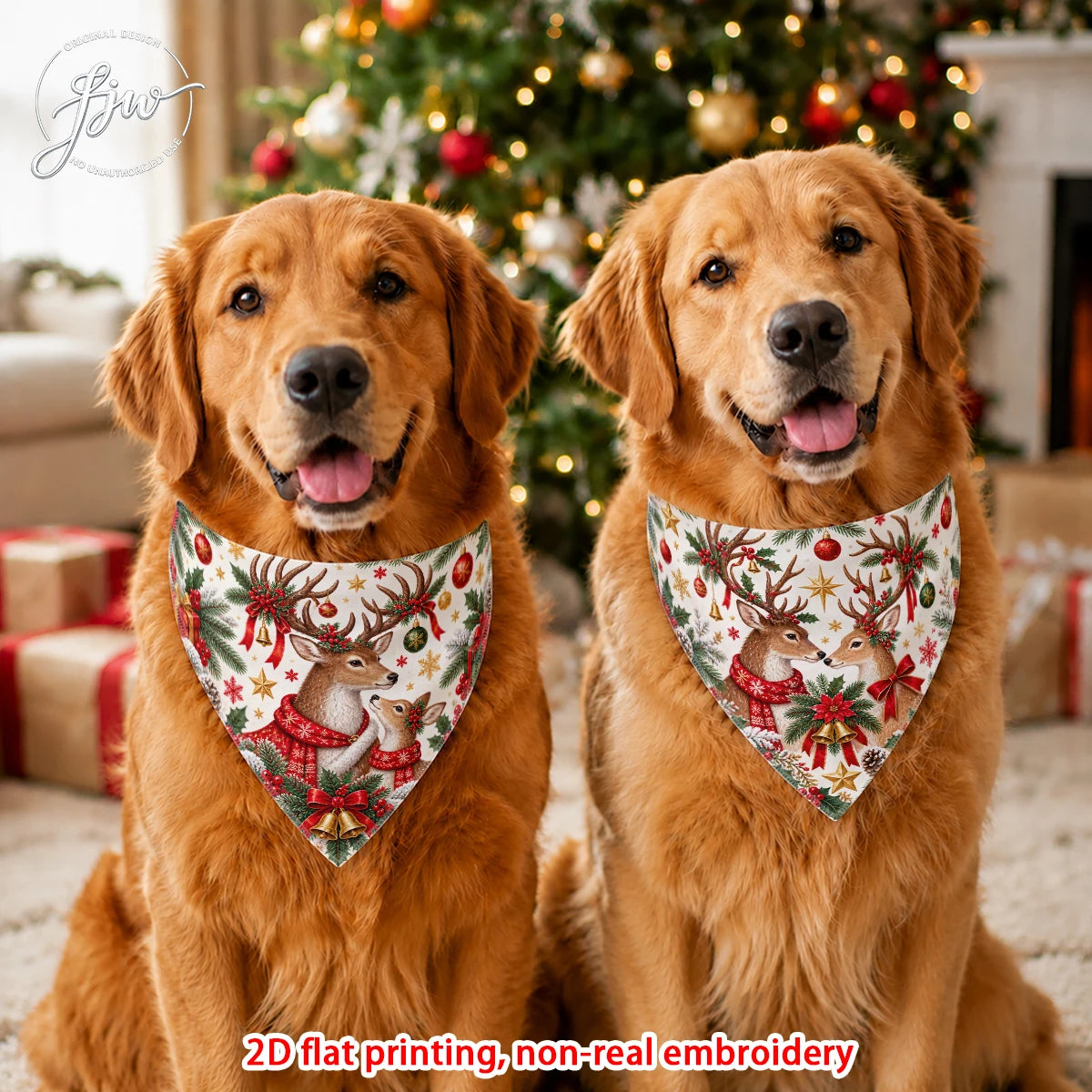 Christmas Dog Bandanas — 2 Pack, 60 × 30cm