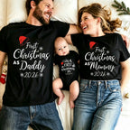 First Christmas As Daddy Mommy Brother Sister 2026 Family Matching Outfits Santa Hat Print Family Look Xmas T‑Shirt Baby Romper