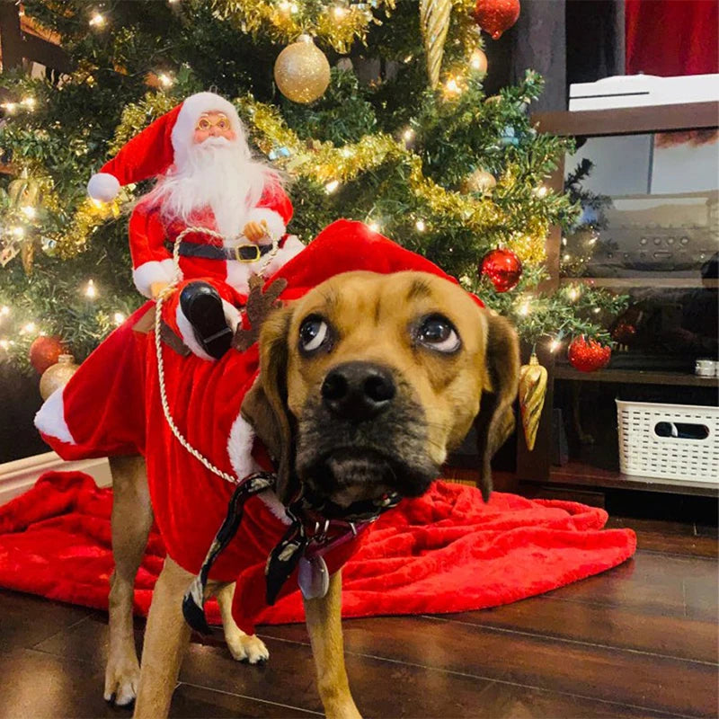 Pet Dog Christmas Santa Claus Riding Dog Costume Christmas Clothes Claus Rider Outfit With Hat Riding Deer Costume Pet Supplies