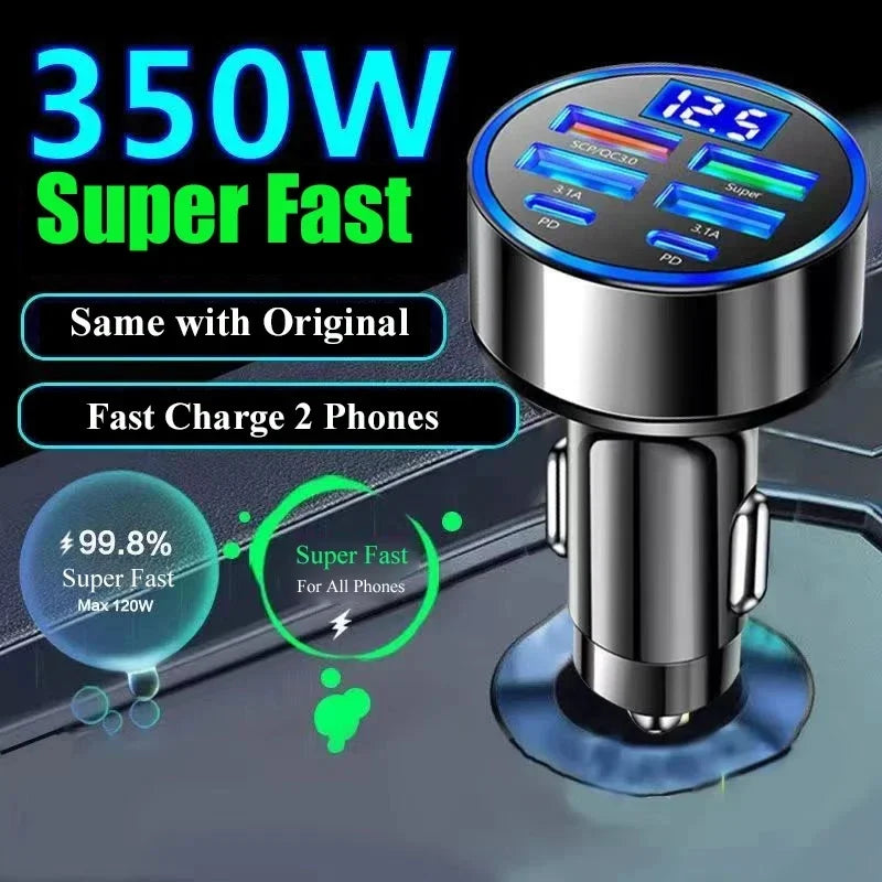 350W USB Car Charger PD QC3.0 USB C Car Phone Charger  Quick Charge ﻿