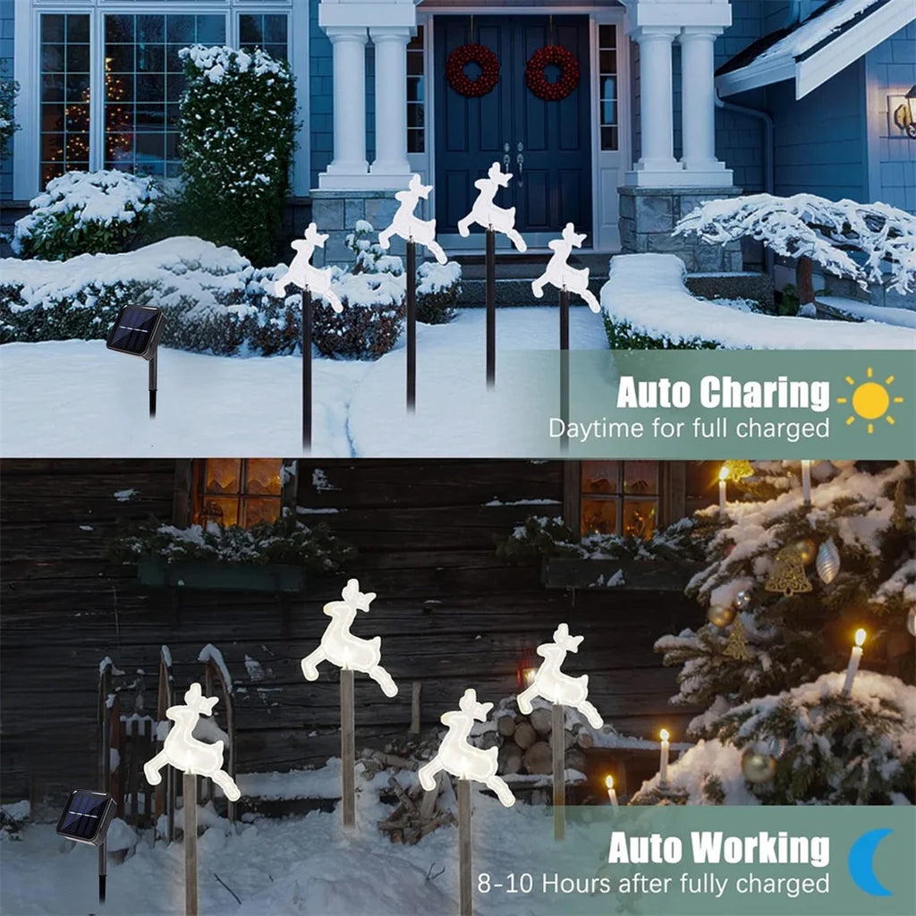 4pcs/set Solar Christmas Pathway Lights Outdoor Waterproof Solar Stake Light For Home Garden Yard Sideway Holiday Xmas Decor