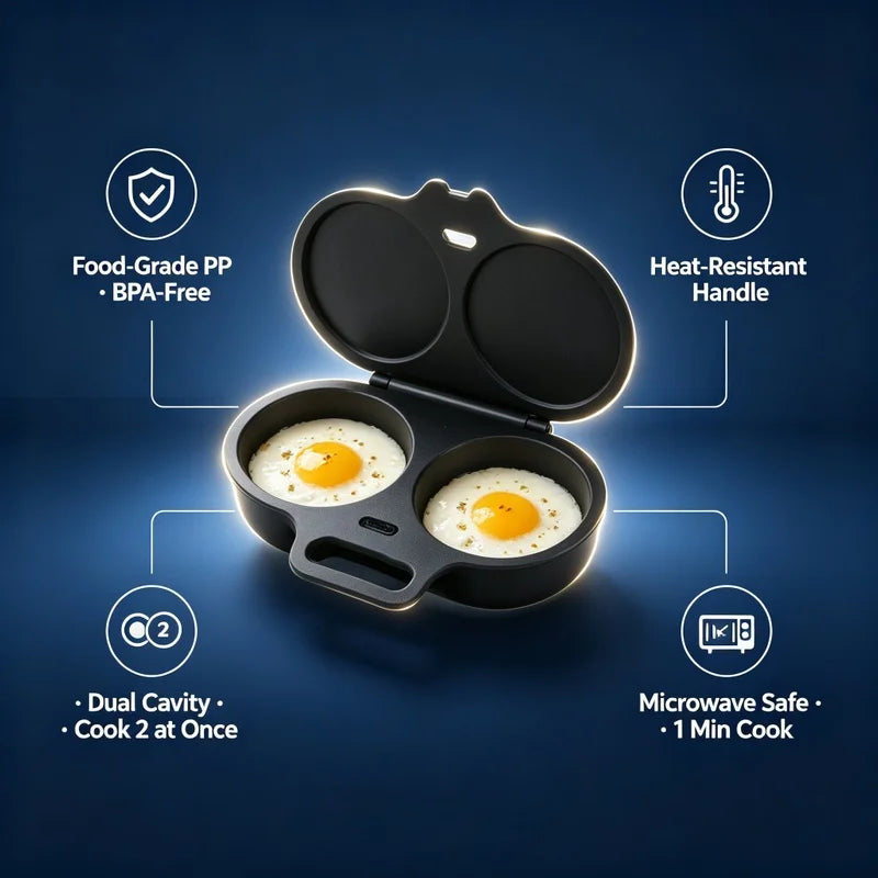 Microwave Egg Poacher Dual Cavity Breakfast Maker with lid