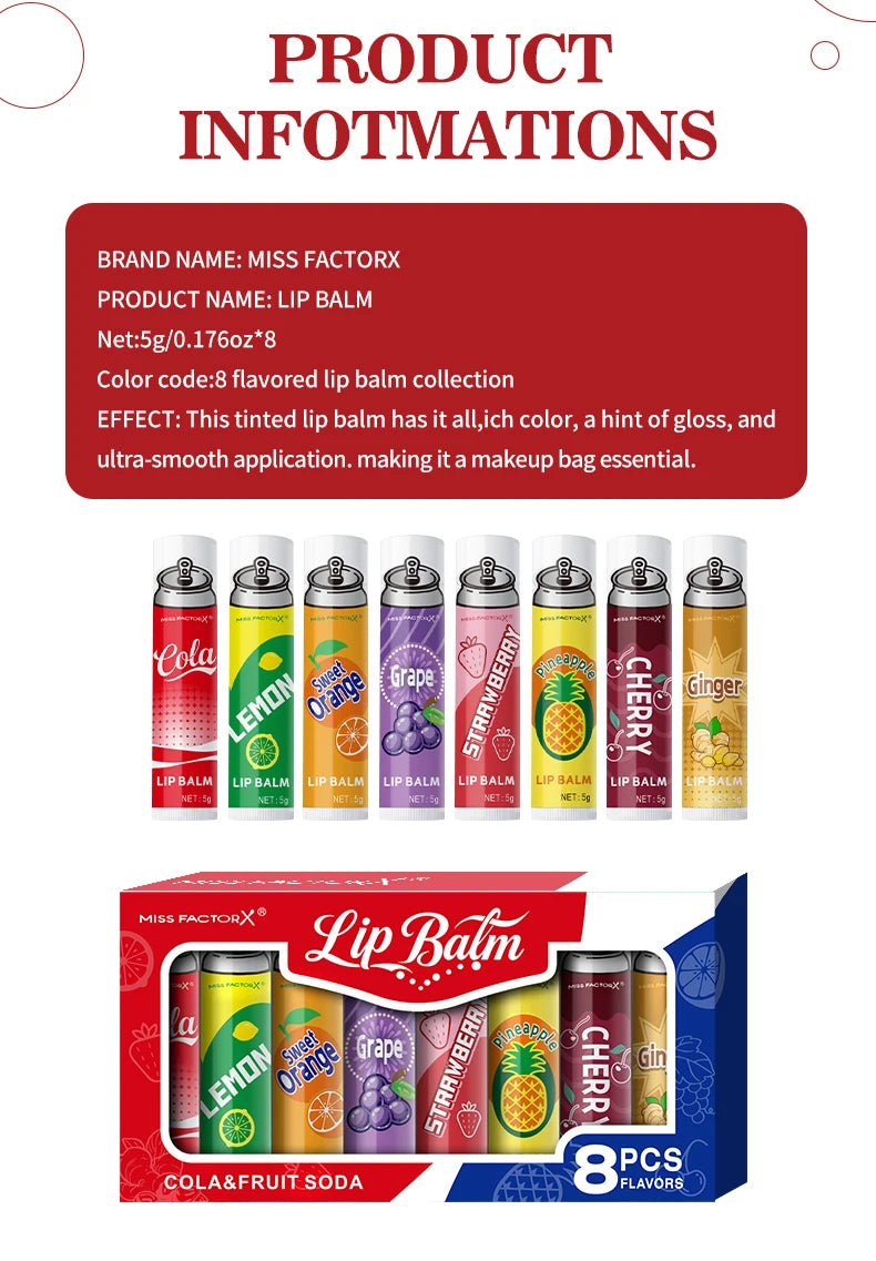 8PCS Soda-Inspired Lip Balm Set, Long-Lasting Moisture & Anti-Chapping Gift Giving