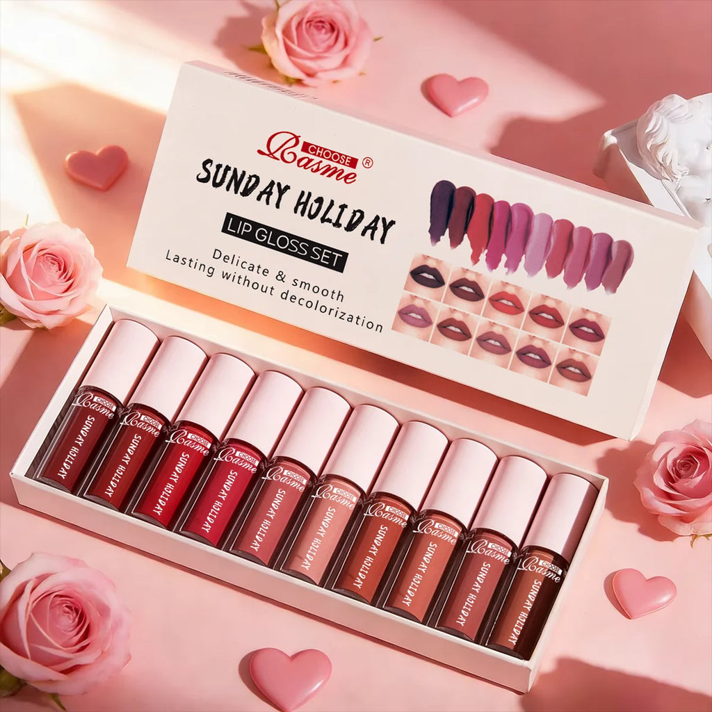12 Colors Lip Gloss Gift Set, Smooth Long Lasting Non-Transfer Lipstick Kit, Multi Nude Shades Lip Makeup for Christmas Holiday