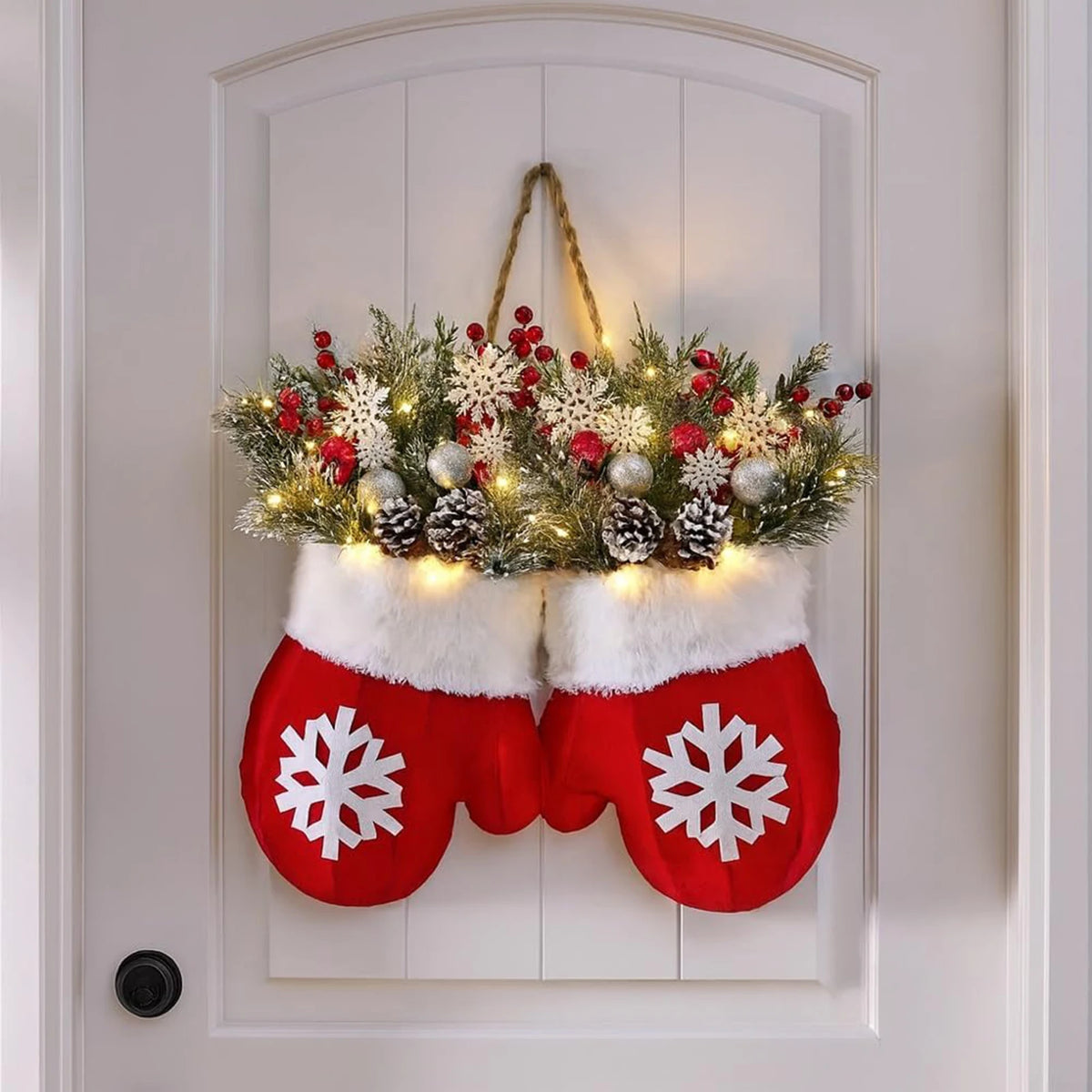 2026 Christmas Garland Creative Glove Shaped Wreath Window Door Garden Gate Decorative Hanging Holiday Party Decor Door Sign