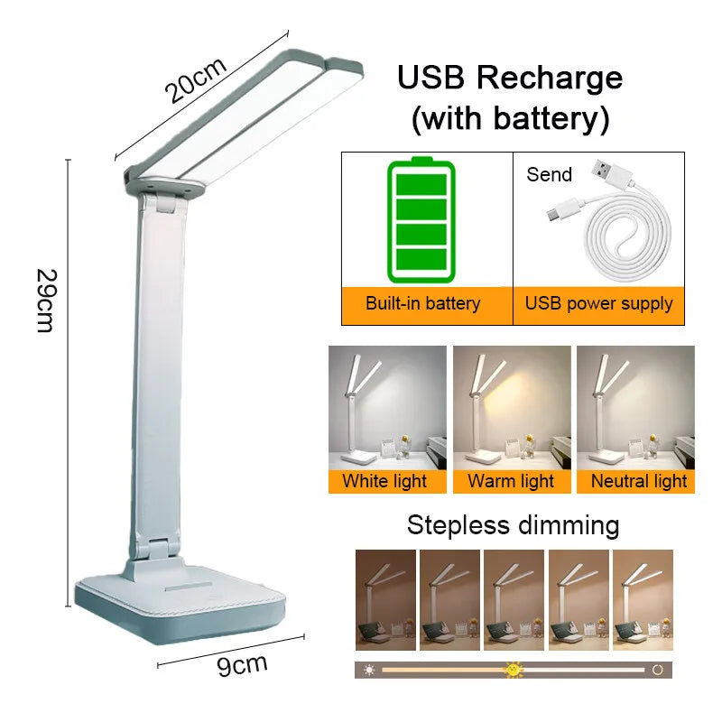 USB Desk Lamp 3 Levels Dimmable Touch Night Light USB Rechargeable Eye Protection Foldable