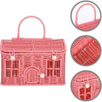 Imitation Rattan House Shaped Basket With Lid Handle Decorative Hand Woven Shelf Portable  Organizer Home Decor Storage Baskets