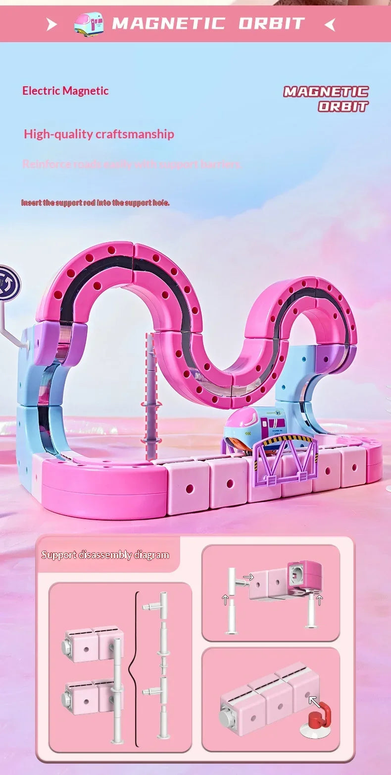 Electric Magnetic Track Building Blocks Toy with Anti-Gravity Vehicles DIY Magic Railway Model Christmas Birthday Gift
