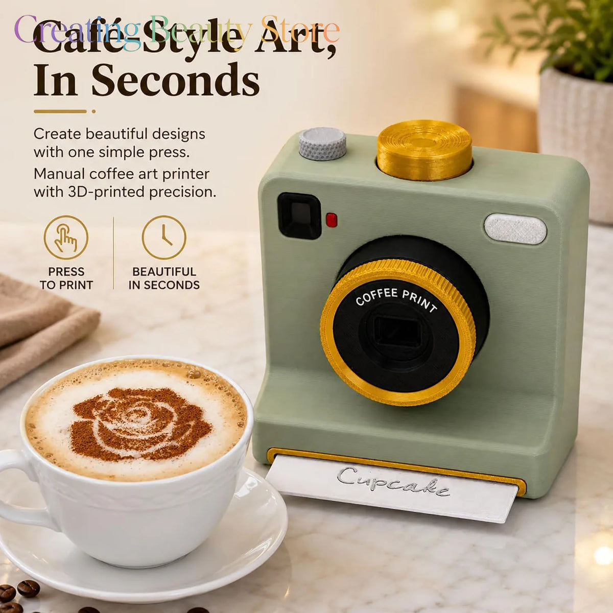 3D Printed Latte Art Camera,One‑touch Coffee Printer Chocolate Foam Machine