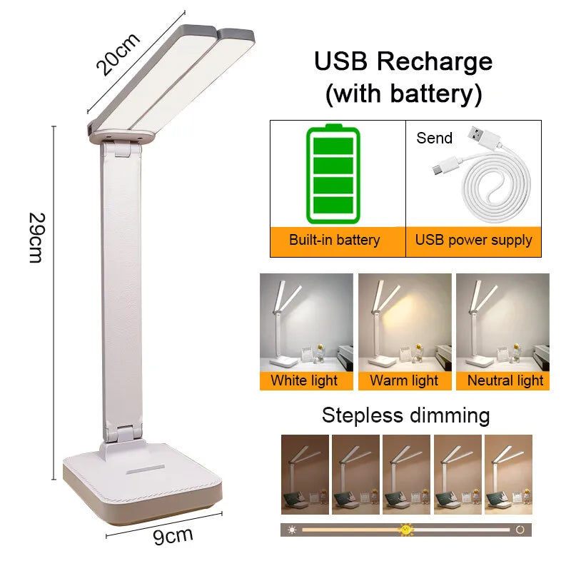 USB Desk Lamp 3 Levels Dimmable Touch Night Light USB Rechargeable Eye Protection Foldable