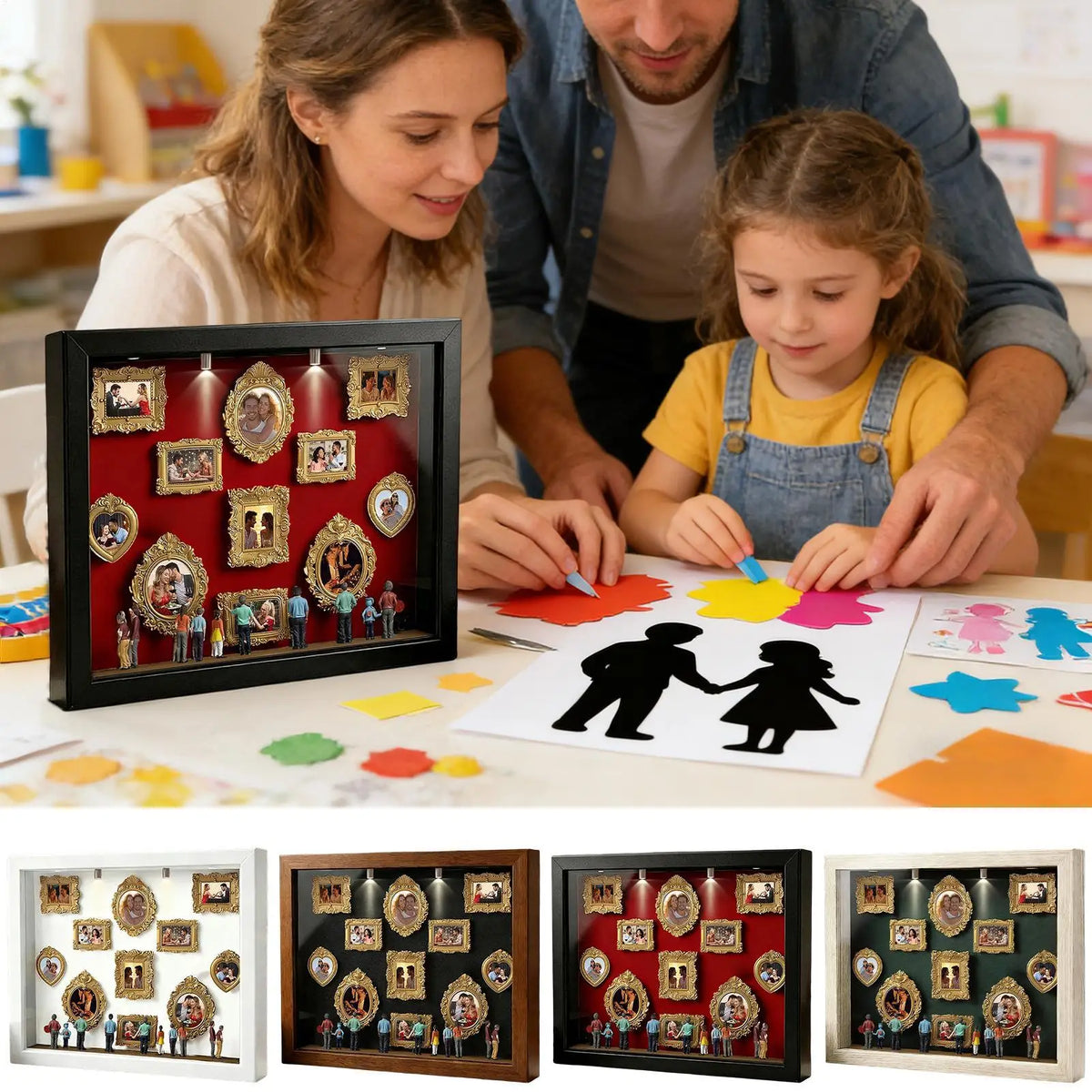 Memory Photo Display Case with  11 Pieces Miniature Photo Frame with 8 Figurines .