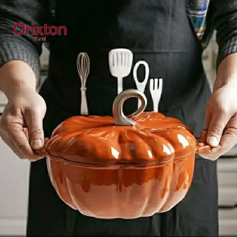 Enamel Coated Cookware Pumpkin Enameled Cast Iron Cooking Pot NonStick Enamel Pot Casserole Dish  for All Heat Source
