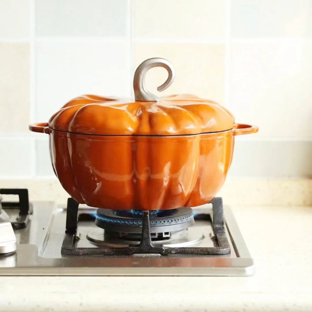Enamel Coated Cookware Pumpkin Enameled Cast Iron Cooking Pot NonStick Enamel Pot Casserole Dish  for All Heat Source