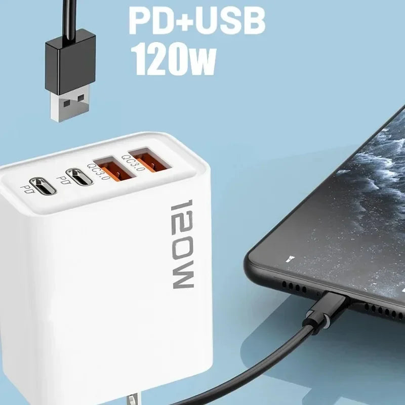 Fast Charging USB Type C Charger 120W 4 Port PD Quick Charge 3.0 For iPhone Samsung Xiaomi Huawei EU US UK Plug Phone Adapter