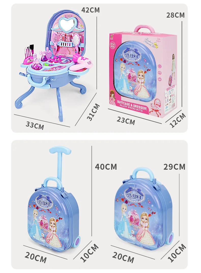 3 in 1 Kids Makeup Toy Set Girls Cosmetics Cosplay Princess Dresser case