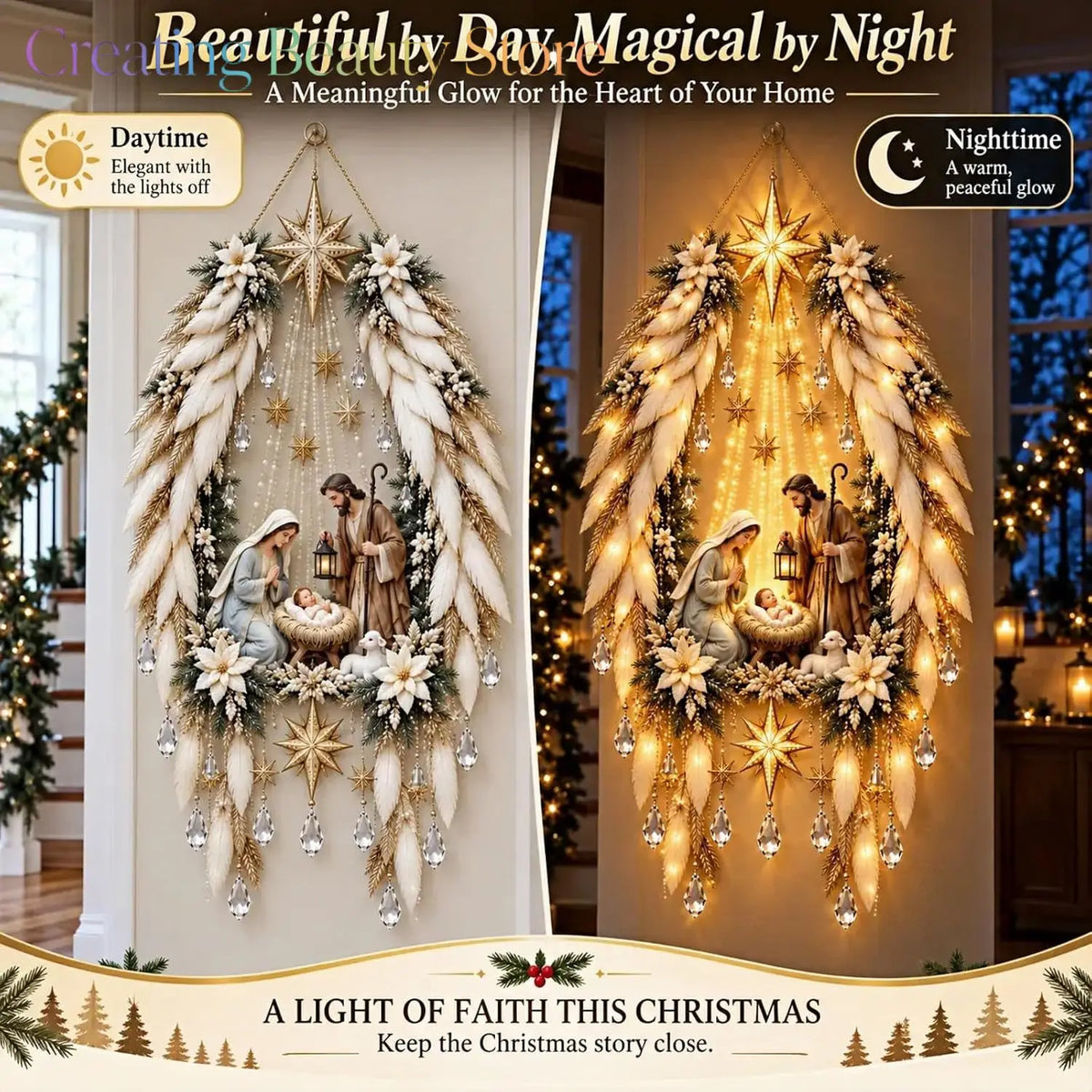 Heavenly Angel Wings Nativity Light – Lighted Nativity Wall Decor
