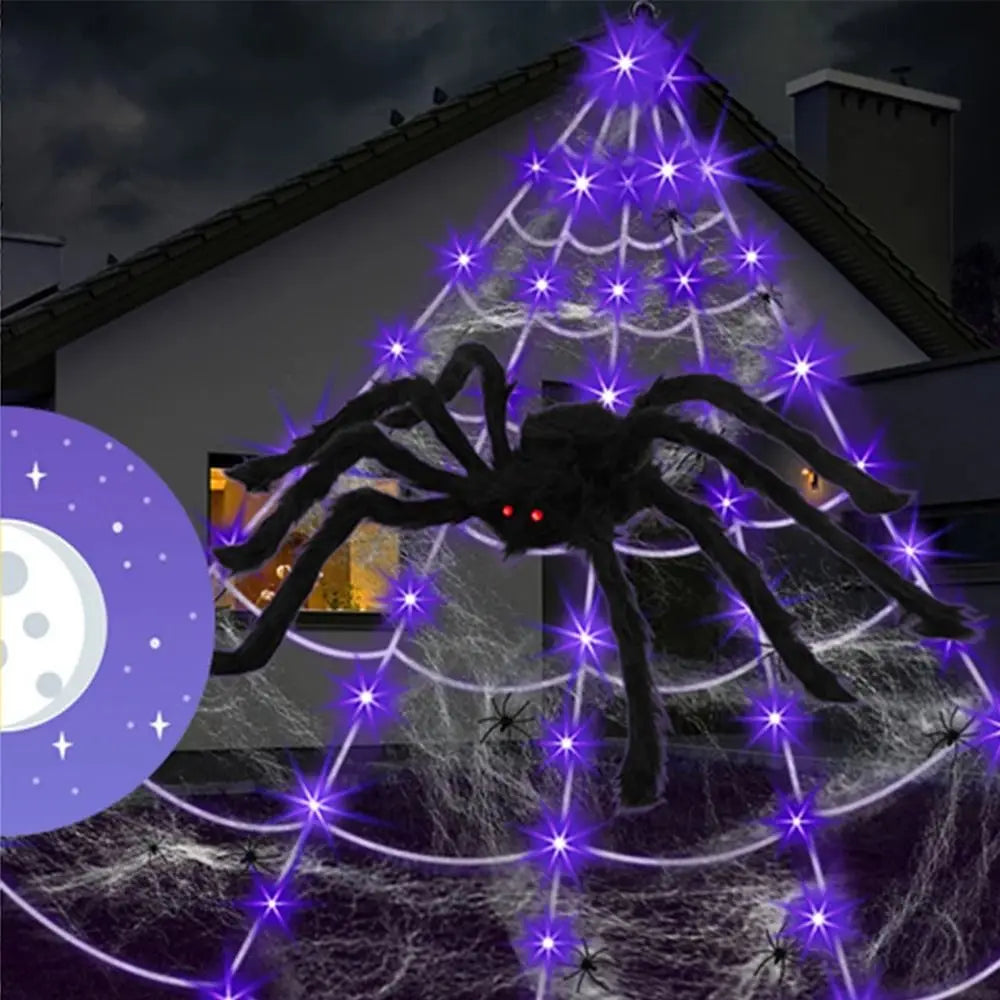 8 Modes Halloween Spider Web Lights Glow Waterproof Halloween Spider 5m web