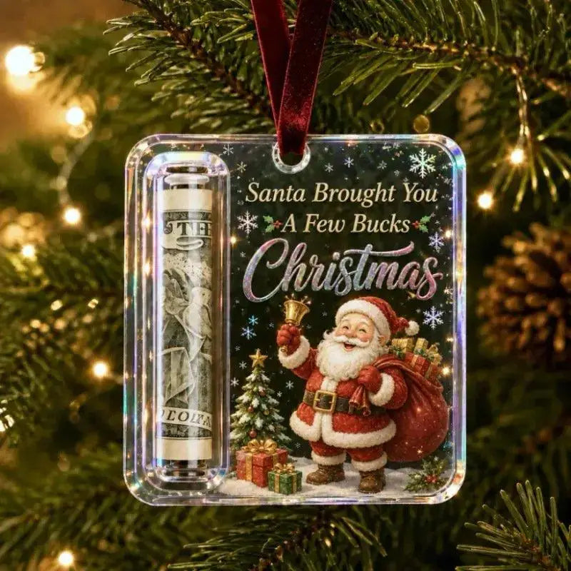 Christmas Money Holders Acrylic Hanging Money Holder Ornaments Christmas Tree Snowman Elk Hanging Pendant New Year Party Decor