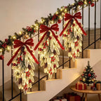 50cm LED Artificial Garland Stair Wreath Red Bow Knot Prelit Christmas Wreath Garland Pine/Bow for Front Door Wall Window Stair