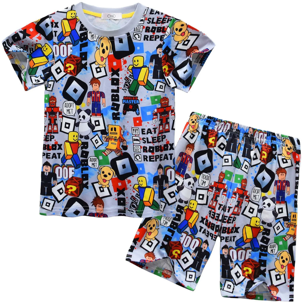 Game Roblox Figure Anime Cartoon Pajamas Suit Short Sleeve Home Clothing Pajamas Suit Birthday Gifts