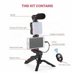 Smartphone Vlogging Kit With Tripod Phone Holder Mini Microphone LED