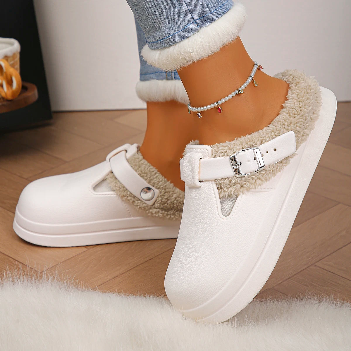 Women's Plush-Lined EVA Buckle Mules