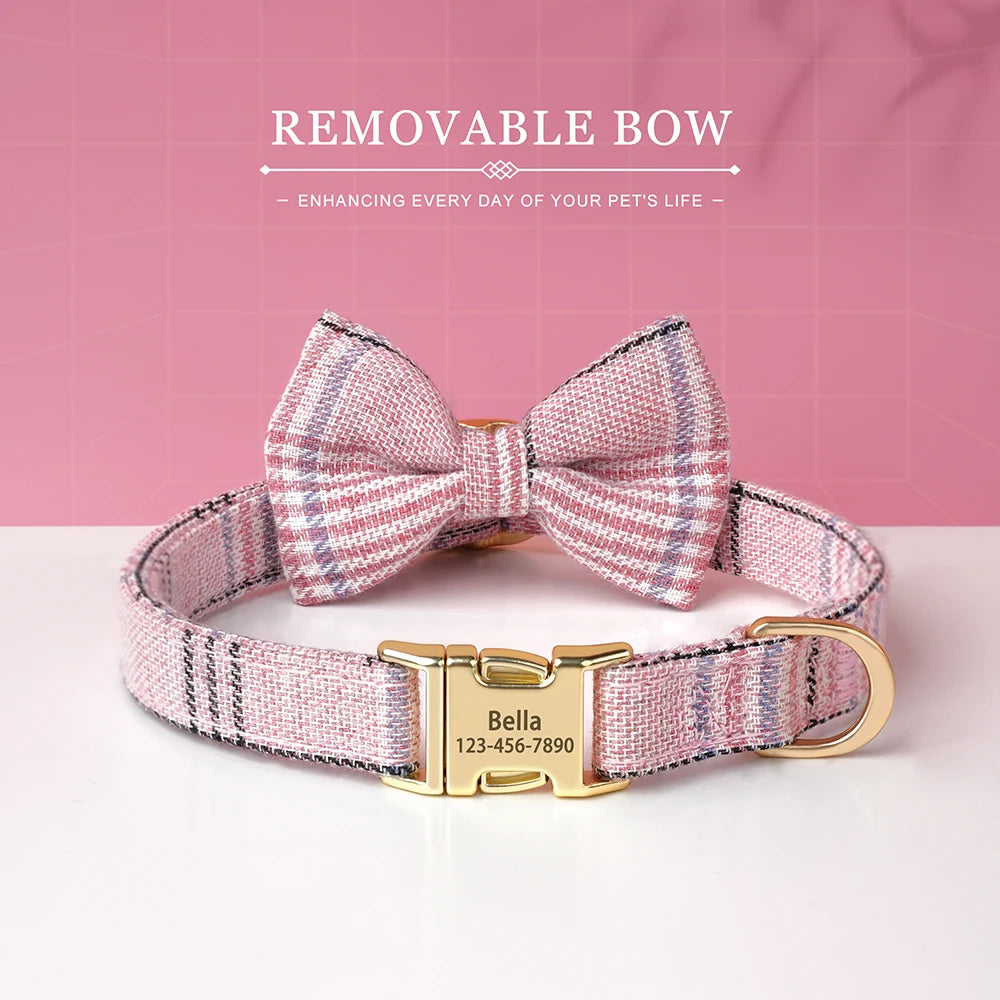 Personalised Bow Tie Pet Collar with Engraving