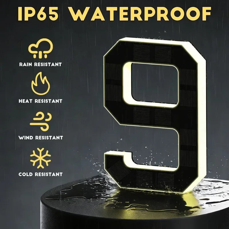 LED Solar House Number Light Waterproof Address Plate with Light Sensor for Home Entrance Yard Wall Outdoor Decoration