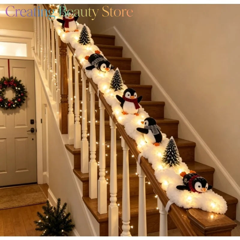 Penguin Christmas Stair Snow Decor Staircase decorative light