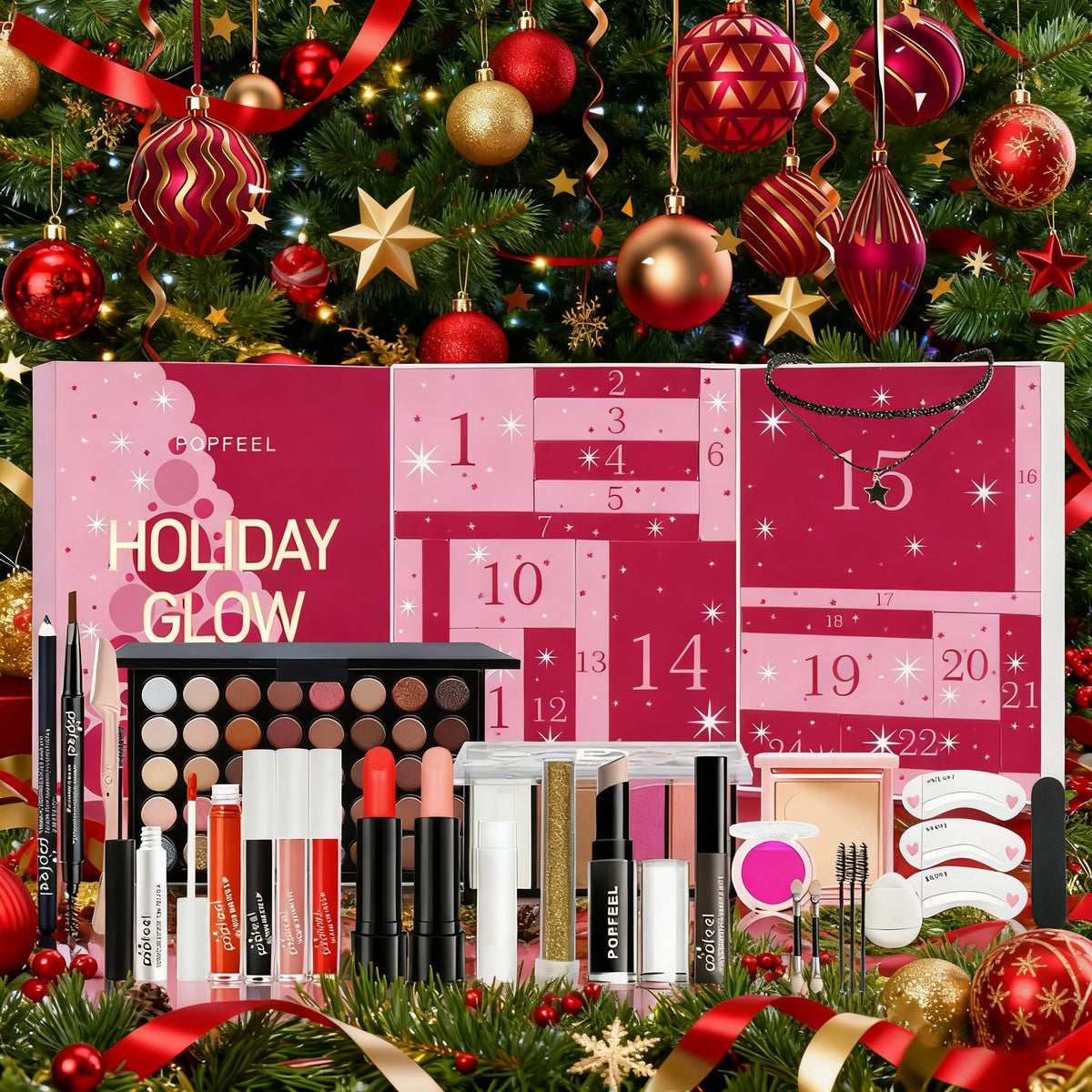 Christmas Countdown Makeup Set Lipstick Eye Shadow Cosmetics 24pcs Holiday Beauty Advent Calendar Gift Box for Women Girls